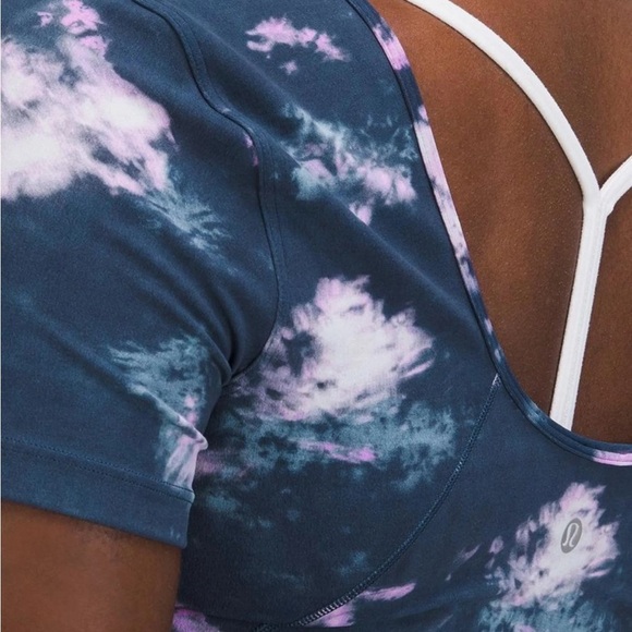 NWT Lululemon Align crop top tee shirt Circulate Tie Dye Mineral Blue Multi sz 6 - Picture 2 of 6